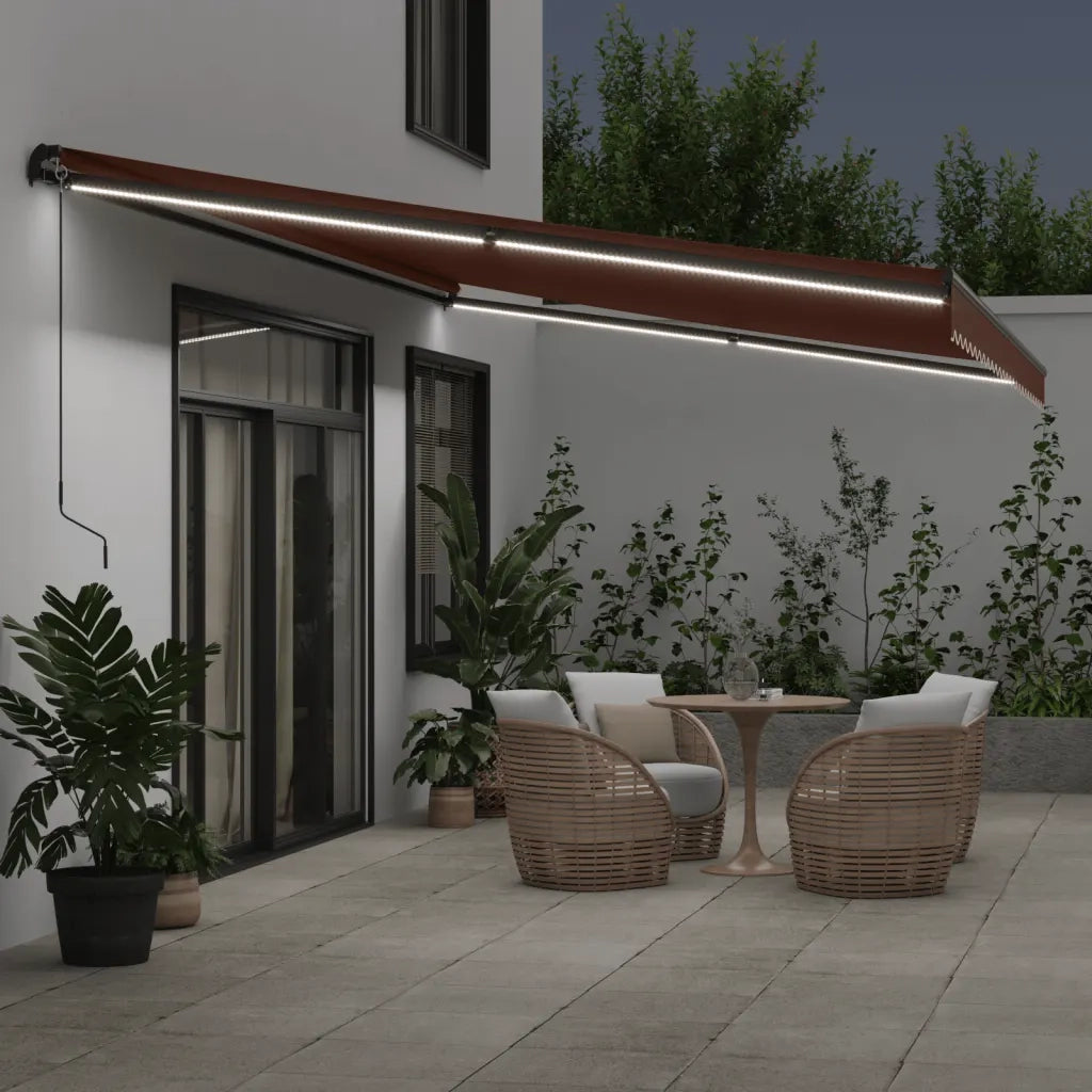 Tenda da Sole Retrattile Manuale con LED Marrone 500x350 cm 3215412