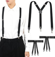 Bretels e houders per cravatta per camicie con Y-bandoliere extra larga, Stays shirt, collare regolabile, Nero