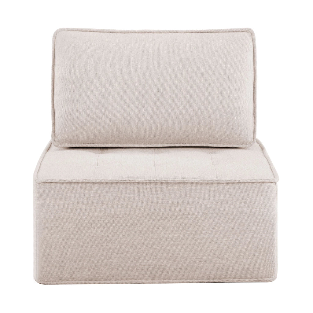 Sofa modulare compatto per piccoli spazi, rivestimento in lino, beige