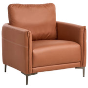 Poltrona in tessuto marrone dorato, imbottita, stile moderno, con gambe in metallo, minimalista