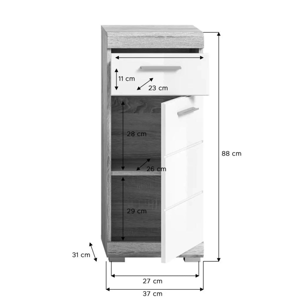 Armadio da bagno LEWOTO - 1 porta e 1 cassetto - Bianco e rovere chiaro