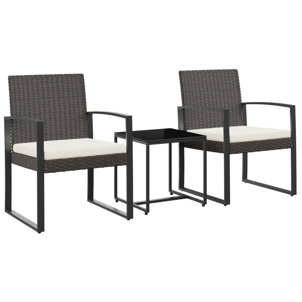 Set da Pranzo da Giardino 3 pz con Cuscini in PP Rattan Marronecod mxl 119565