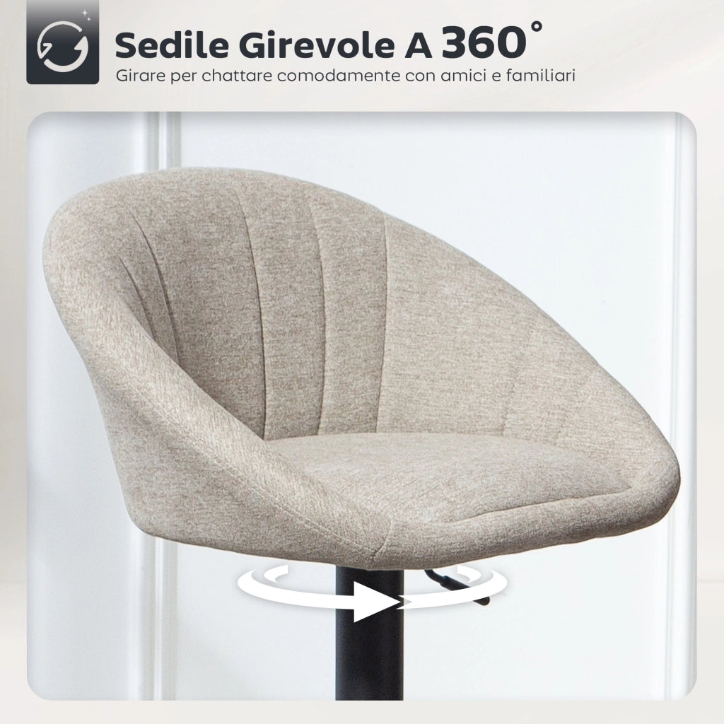 Set 2 Sgabelli da Bar con Altezza Regolabile, Seduta Girevole in Tessuto e Poggiapiedi, Beige