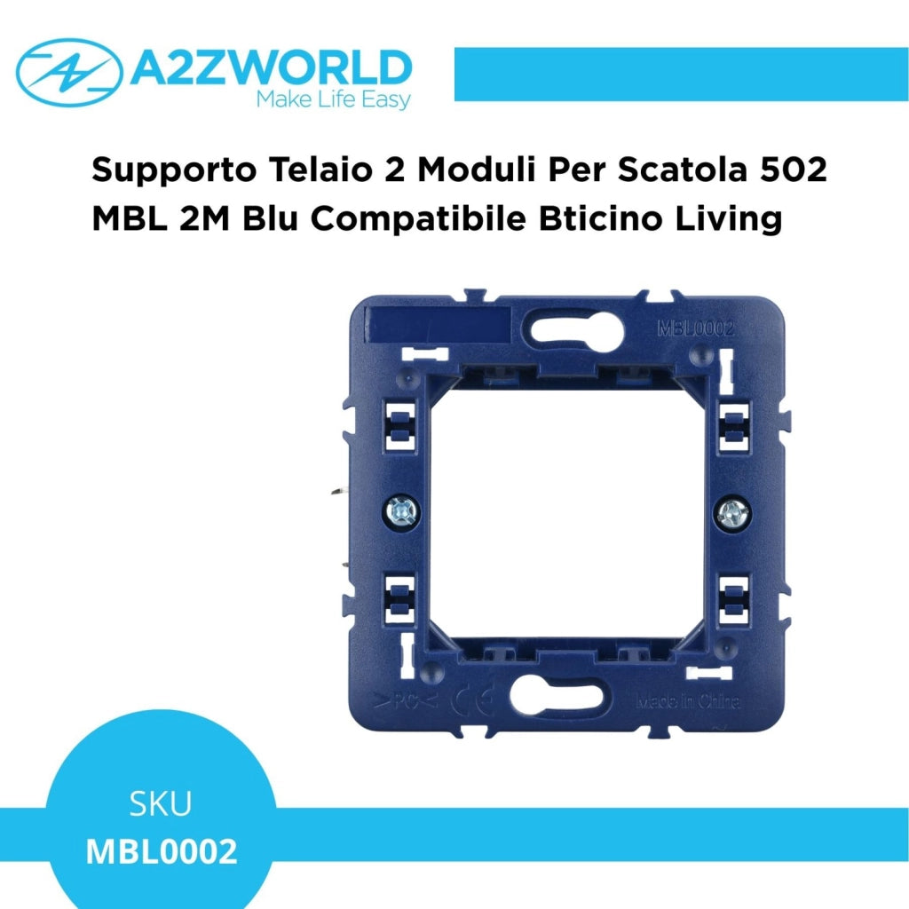 Supporto Telaio 2 Moduli Per Scatola 502 MBL 2M Blu Compatibile Bticino Living BLN0202