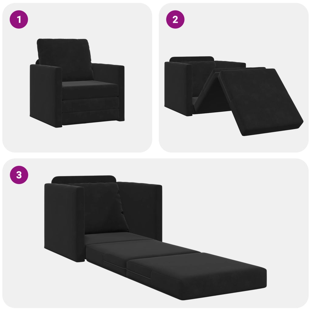 Sofa Letto Floor 2-in-1 Nero 74x77x81 cm in Velluto
