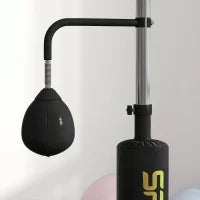 Sacco da boxe autoportante con due speedballs, barra rotante da boxe, calciatore, regolabile in altezza, in acciaio, 84 x 36 x 140-205 cm, Nero