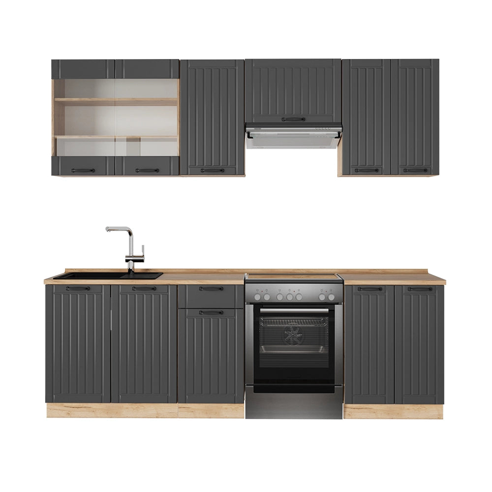 Cucina componibile Fame-Line Grigio scuro/Rovere dorato 240 cm, PL Rovere Vicco