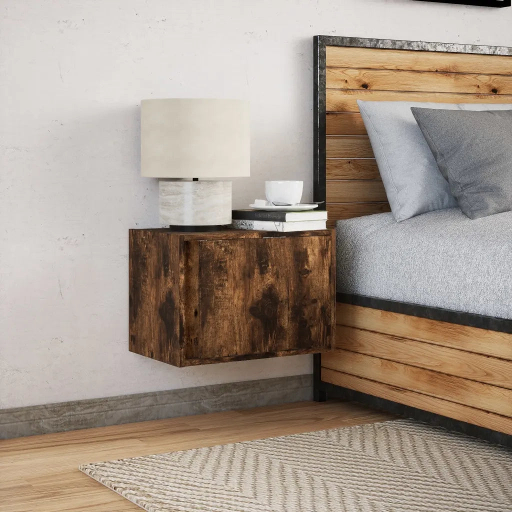 Comodino a Parete con luci LED Rovere Fumo