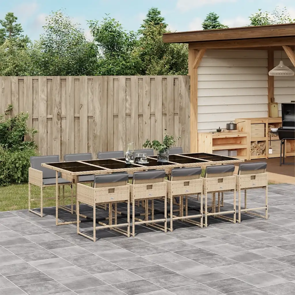 Set Pranzo da Giardino 11 pz con Cuscini Beige Misto Polyrattan 3211296