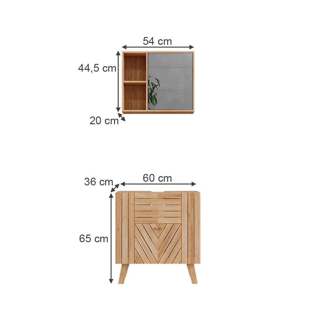 Vicco Set di mobili da bagno Bambù 2 parti