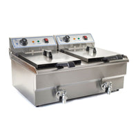 Friggitrice inox 2 vasche vasca 16 litri e rubinetto scarico resistenza estraibile 380 V professionale 3614029