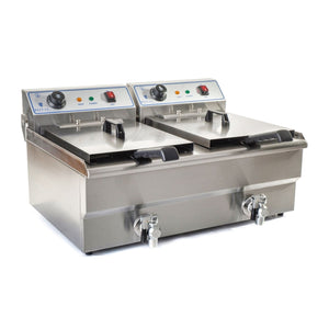 Friggitrice inox 2 vasche vasca 16 litri e rubinetto scarico resistenza estraibile 380 V professionale 3614029