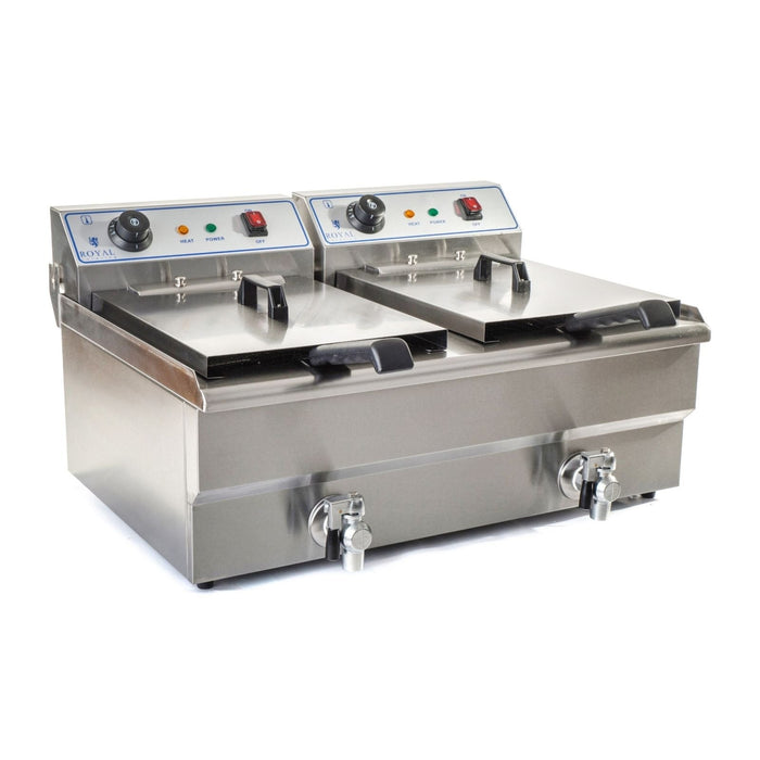 Friggitrice inox 2 vasche vasca 16 litri e rubinetto scarico resistenza estraibile 380 V professionale 3614029