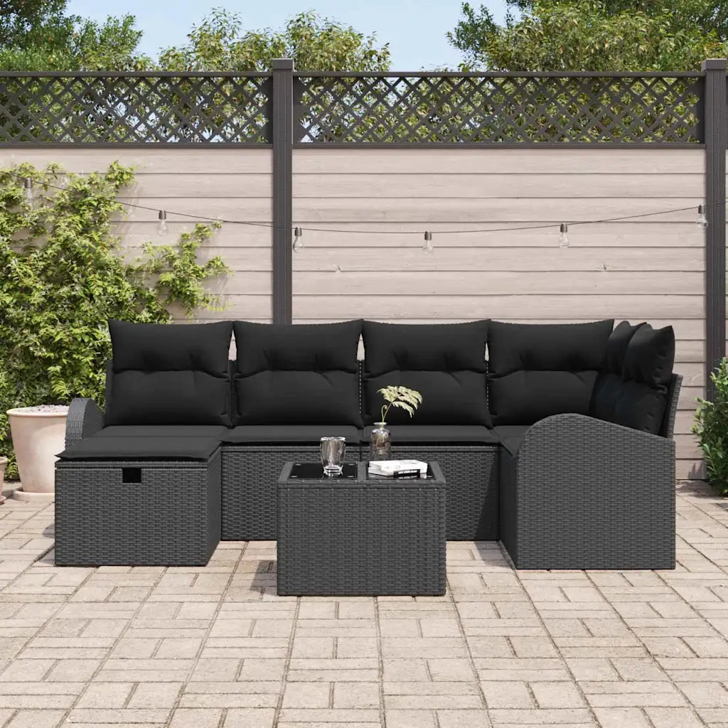 Set Divano da Giardino 7 pcs Nero 234 x 124 x 85 cm Poly Rattan