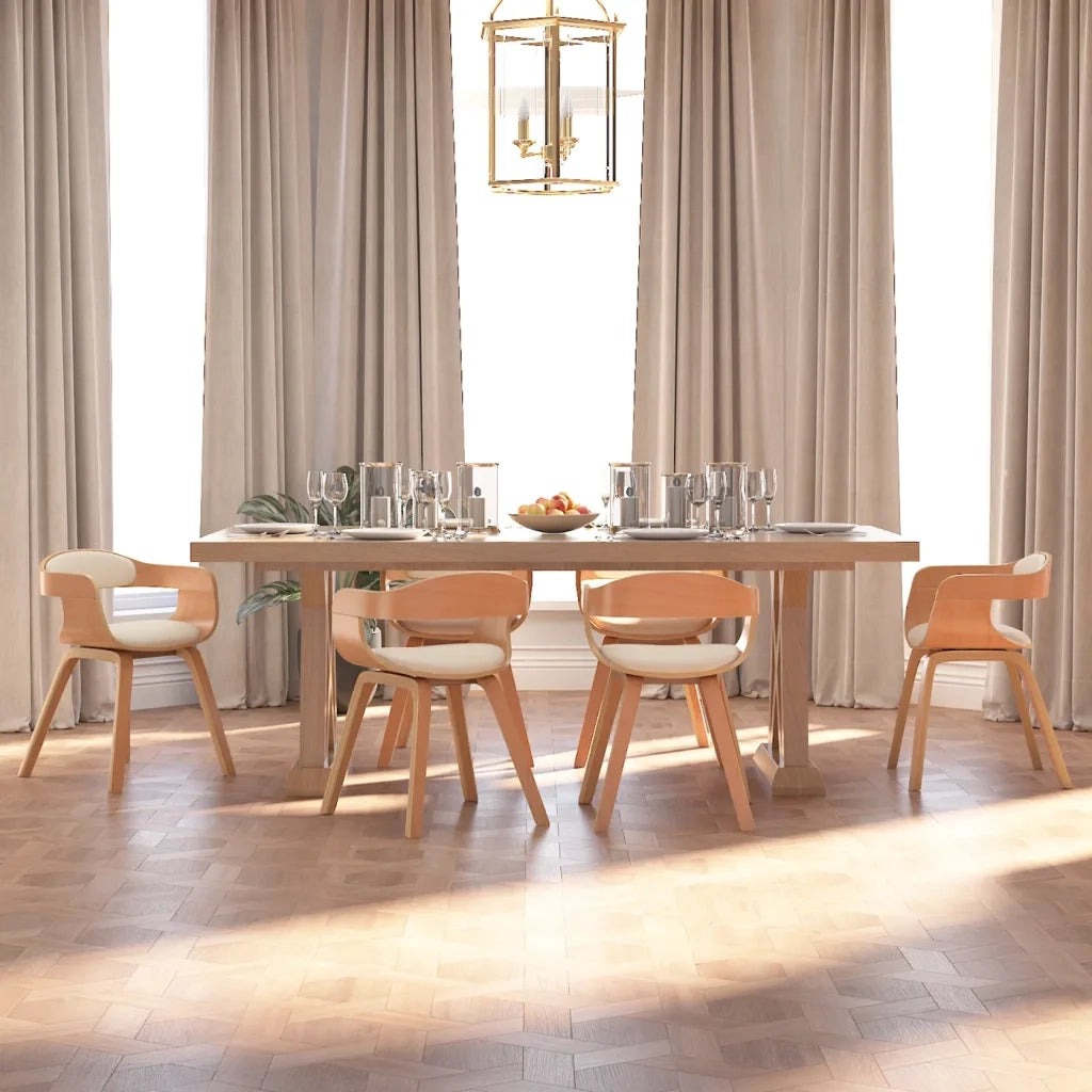 Sedie da Pranzo 6 pz Crema in Legno Curvato e Similpelle cod mxl 23032