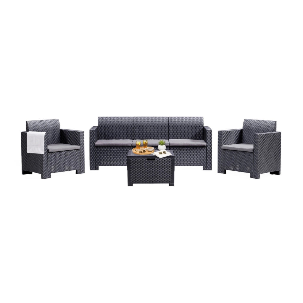 Salottino da esterno Admiral, Set da giardino con cuscini, Salottino  effetto rattan, 100% Made in Italy, Antracite