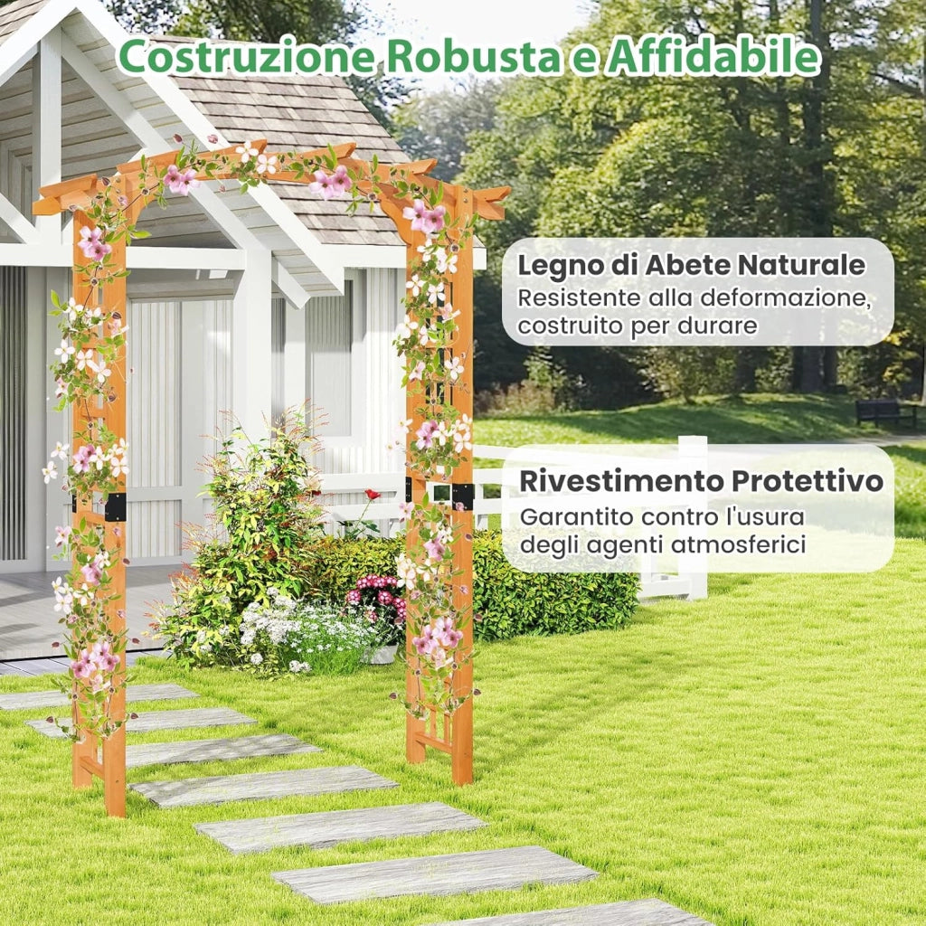 Arco da Giardino in Legno, Pergola da Esterno per Piante Rampicanti, Pergolato per Matrimonio e Feste, da Giardino, Patio e Cortile (Modello 2)