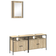 Set di mobili per il Bagno | Armadio da bagno 3 pz Marrone Legno multistrato