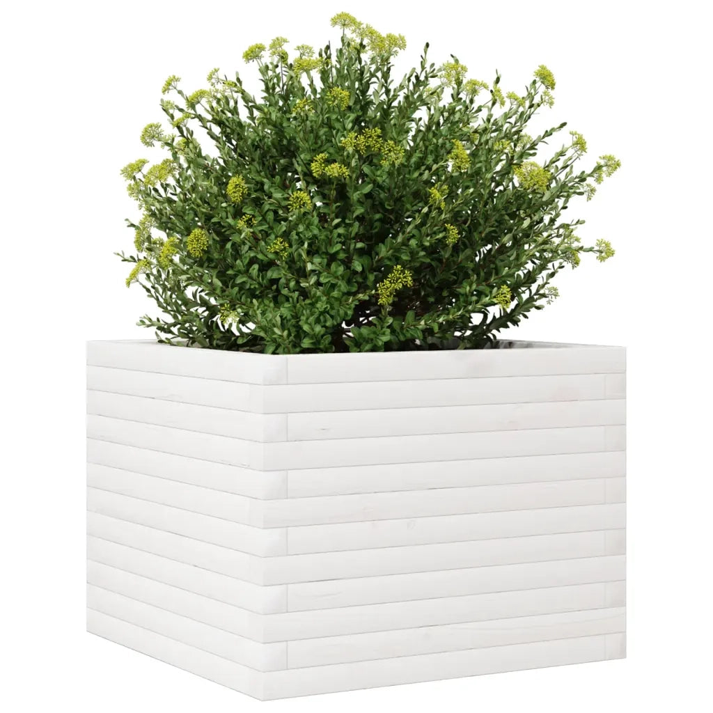 Fioriera da Giardino Bianca 60x60x45,5cm Legno Massello di Pino