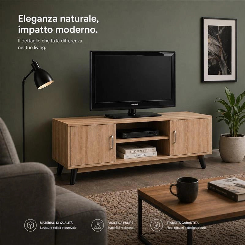 MOBILE TV IN MDF COLOR ROVERE CON DUE ANTE E DUE RIPIANI MISURE: 140X38X44CM