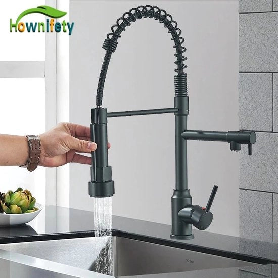 Cranio cottura con scarico retrattile - Miscelatore doppio scarico - Guaina flessibile - Acciaio inox - 47 cm di altezza