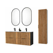 Set KINOKO: mobile sotto lavabo 120cm + doppio lavabo incassato bianco + 2 specchi LED ovali + colonna