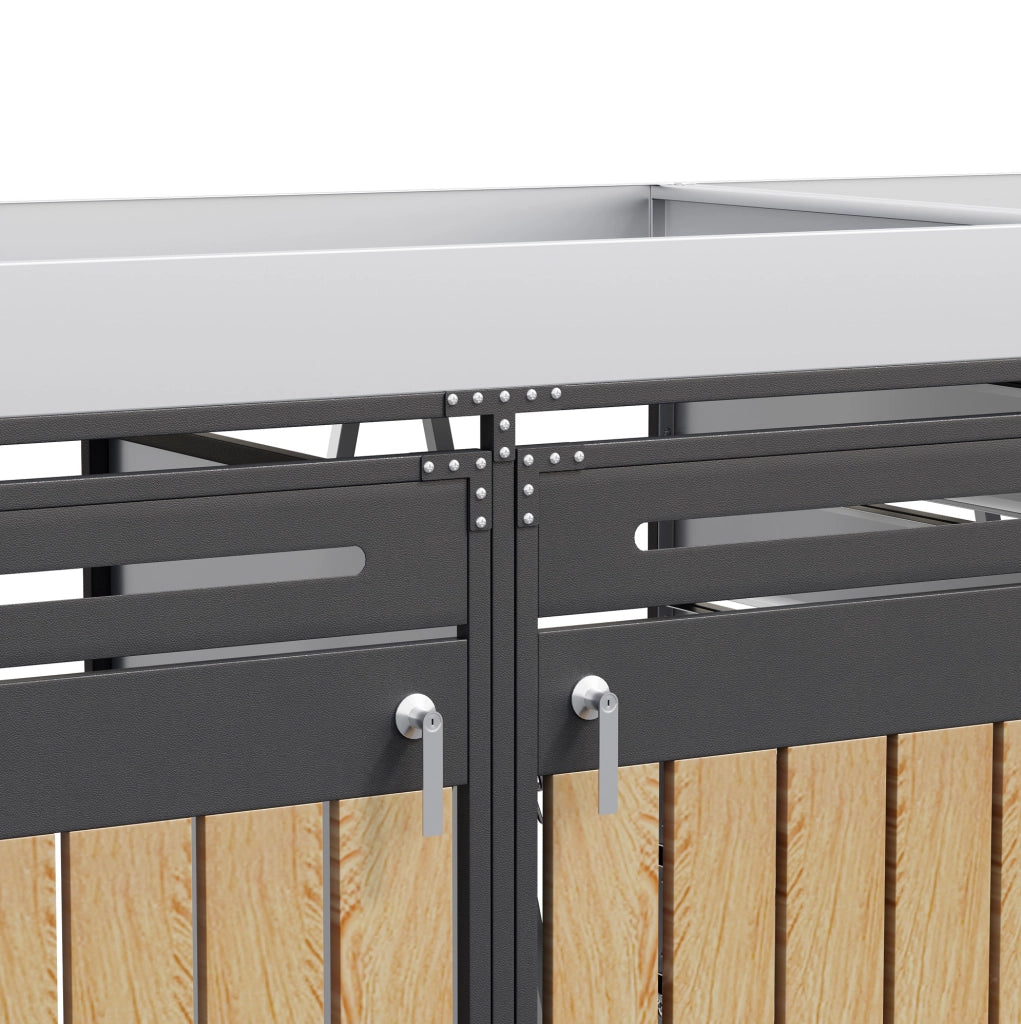 Armadio porta bidoni rifiuti a 4 scomparti con fioriera integrata; 262x79x120 cm; nero