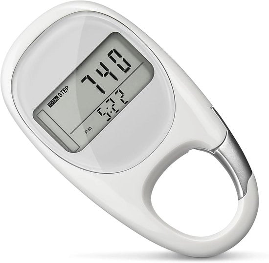 Stappenteller con Clip - Tracciamento dell'attività - Stile di vita salutare - 3-sensori - 5,5 x 2,9 cm - Bianco