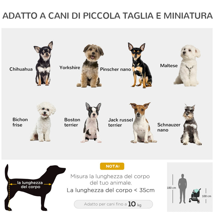 Passeggino per Cani Piccoli Pieghevole con Copertura Antipioggia a 3 Ruote Verde