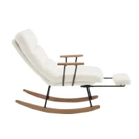 Poltrona a Dondolo Reclinabile con Braccioli e Poggiapiedi in Tessuto, Design Ergonomico, 58 x 102 x 100 cm, Bianco