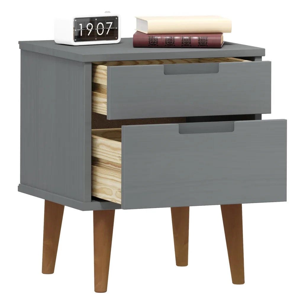 Comodino MOLDE Grigio 40x35x48 cm in Legno Massello di Pino 350497