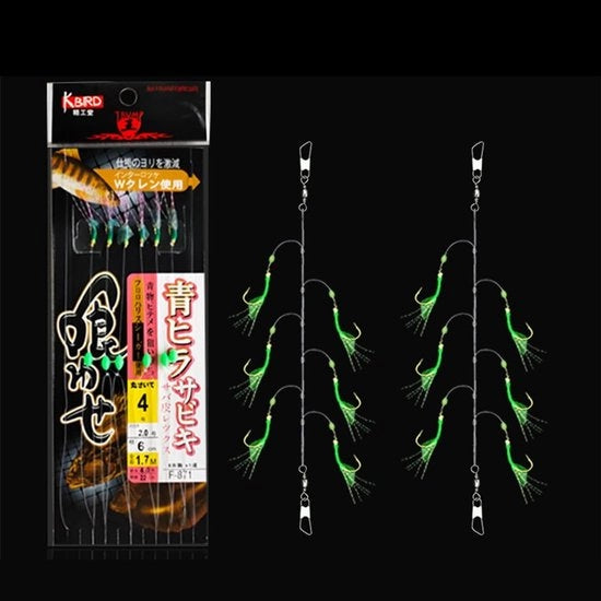 Attrezzatura per Pesca - Riga per la Pesca del Tonno 5 Set - Attrezzatura per la Pesca con Esca - Filtri Luminescenti - Ganci Teflon - Ganci Affilati - Ottimo per la Pesca del Tonno/ Merluzzo - Riga per la Pesca