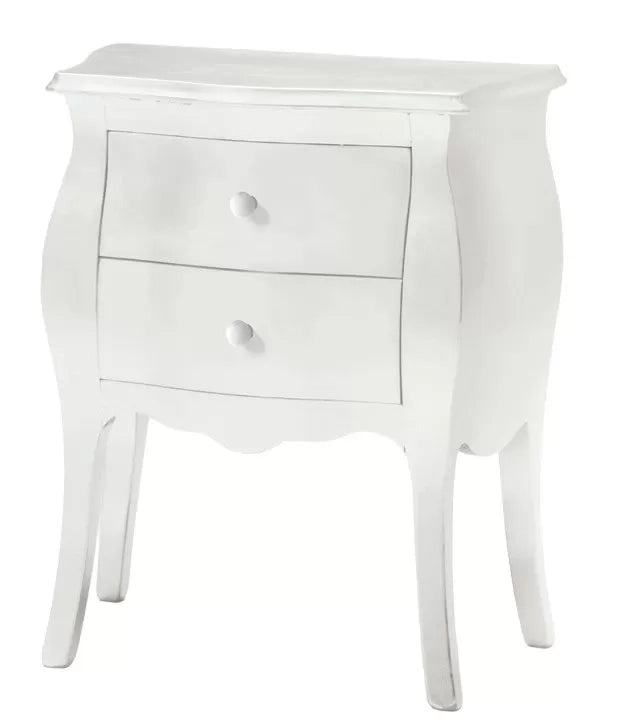 Comodino bombato 2 cassetti legno bianco opaco 49x29x61 (1018) - Mobili 2G