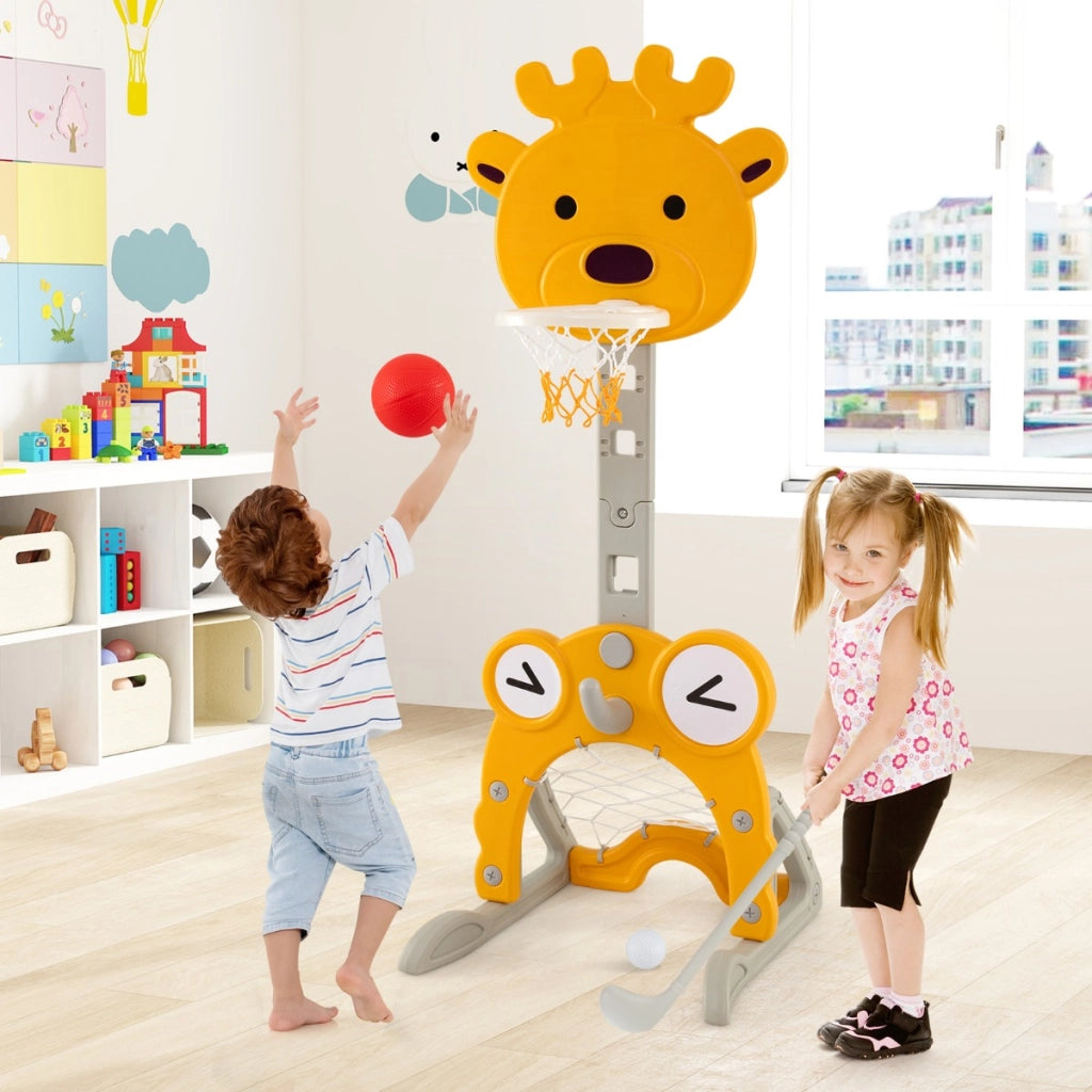 Canestro da basket per bambini ¨¨ un centro 4 in 1 con cerchio sicuro-Canestro da basket per bambini porta calcio e lancio Arancione