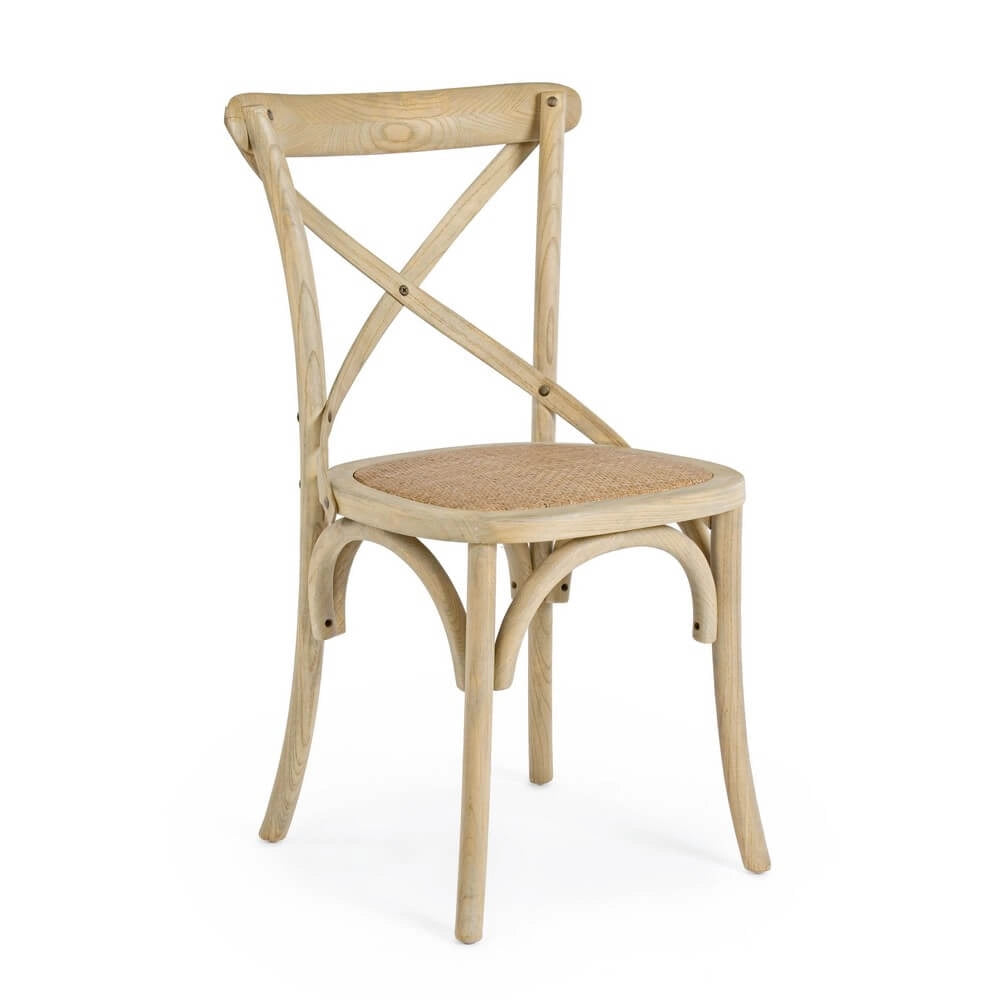 Sedia in Legno di Olmo con Seduta in Rattan Naturale - CROSS
