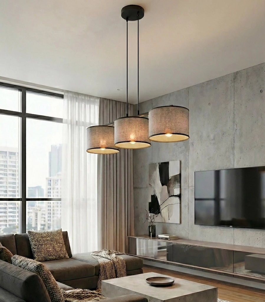 Lampada sospesa moderna cilindrica 3xE27 grigio nero Emibig