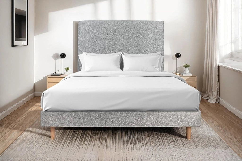 Letto 135x190 cm con testata imbottita - tessuto bouclé