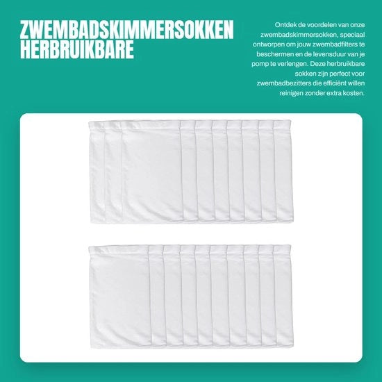 Kit di raccogliere residui per piscina 20 pezzi - Sacchi filtranti riciclabili - Filtri efficaci - Tela di nylon - Protezione per piscina - Sacchi filtranti