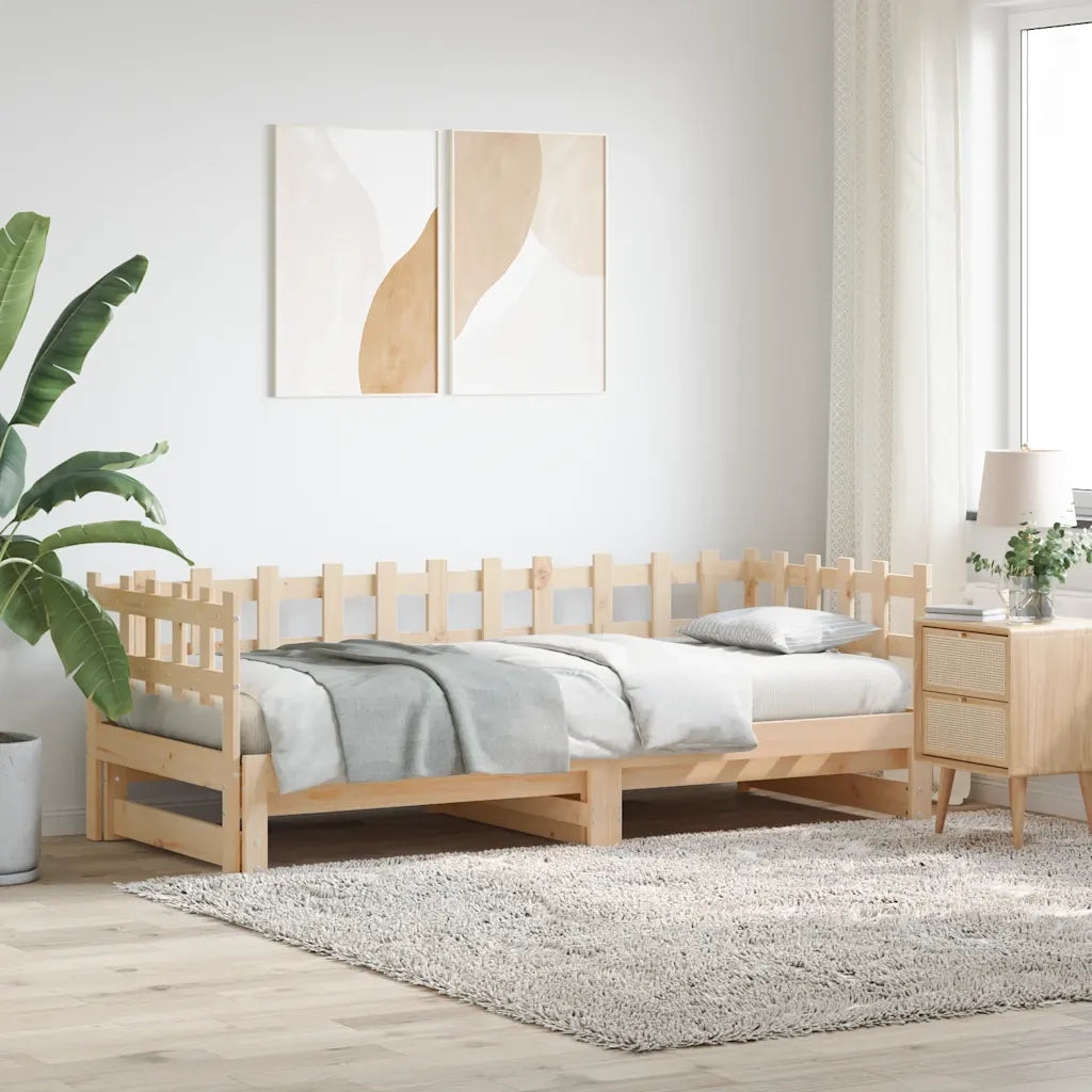Letto singolo | Letto per adulti | Dormeuse Estraibile 2x(90x200) cm Legno Massello di Pino