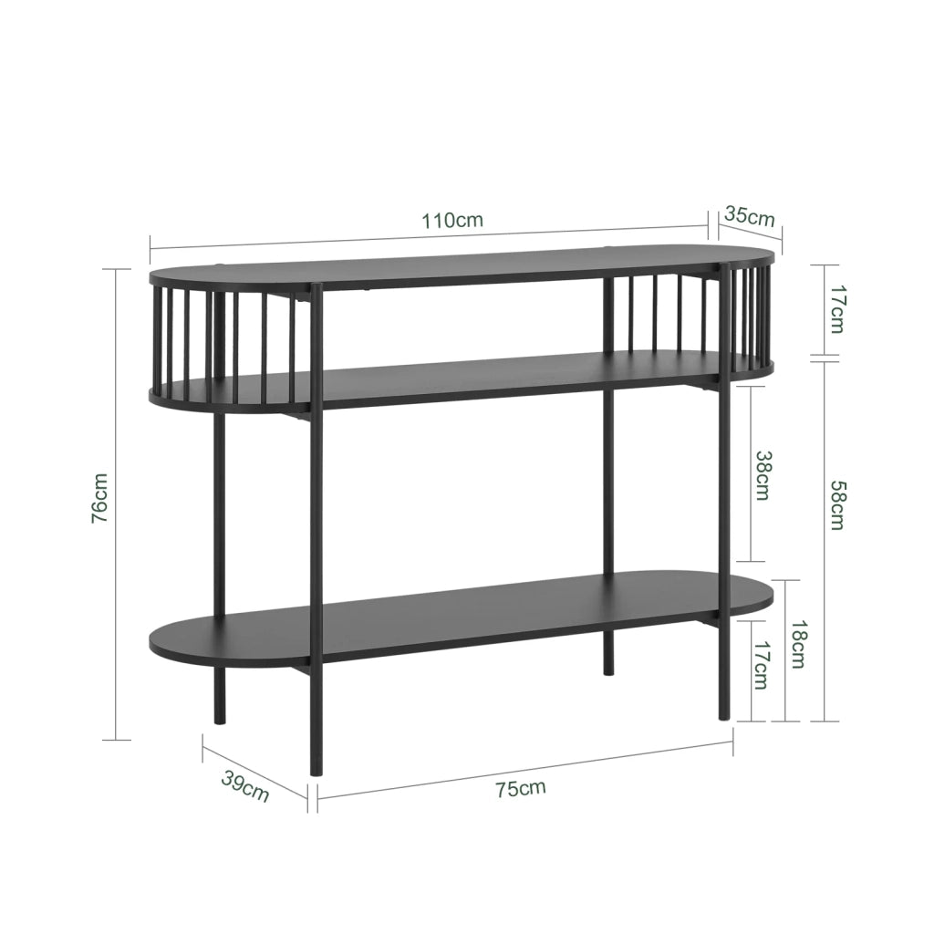 Consolle Tavolo da ingresso Tavolino laterale con 2 ripiani stile industriale Nero 110x39x76cm FSB90-SCH