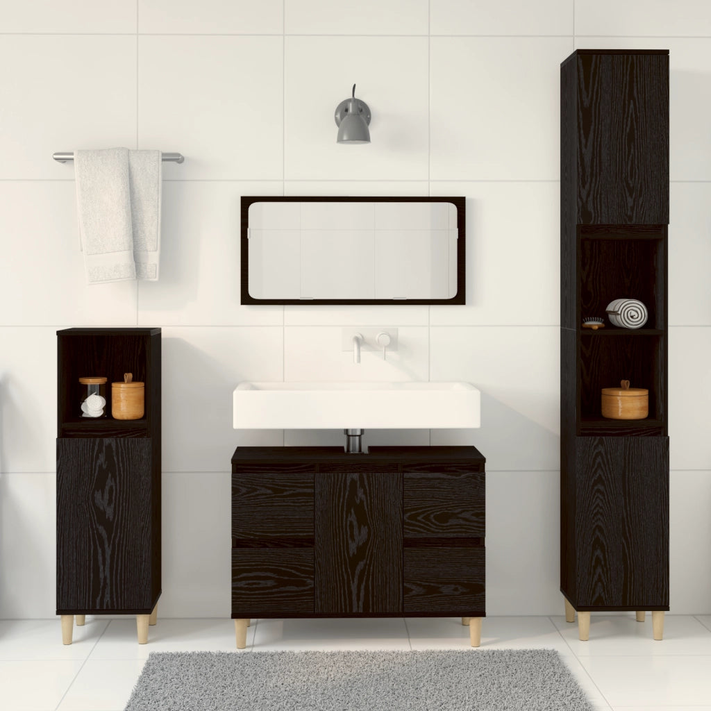 Set di Mobili per Bagno da 3 Pezzi Rovere Nero Legno Ingegnato