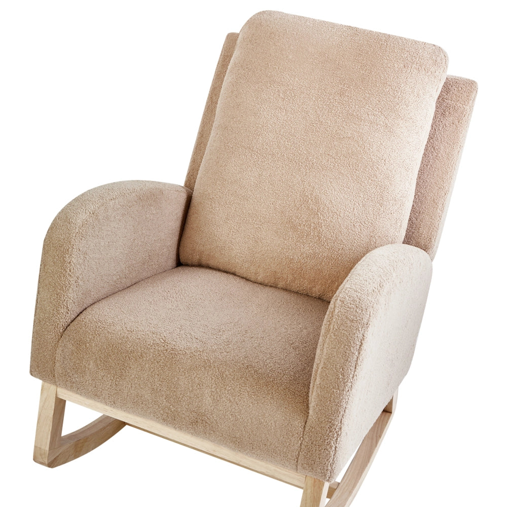 Sedia a dondolo in Boucle beige e legno di gomma soggiorno salotto