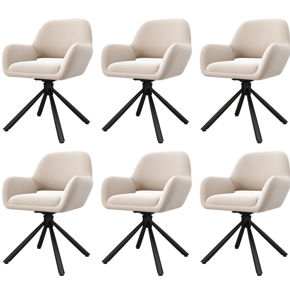 Set di 6 sedie da pranzo girevoli con braccioli; velluto beige; metallo
