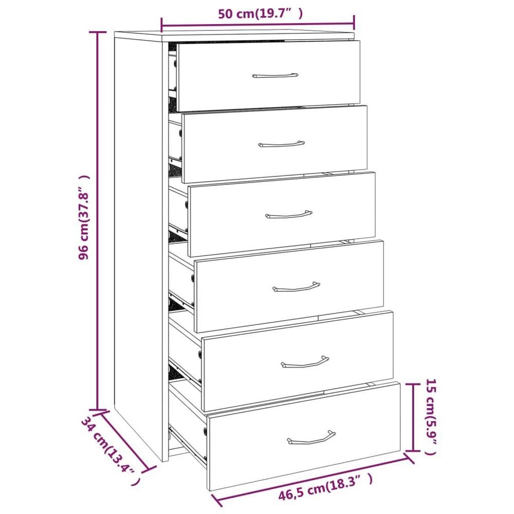 Sideboard With 6 Drawers, Sonoma Grey, 50x34x96cm, Wood-based Material