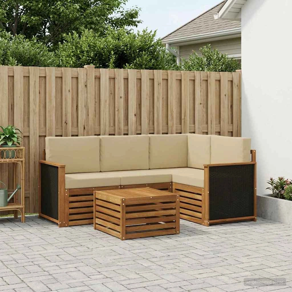 Set di divani da esterno 5 pz Naturale e Beige Poliestere 3384314