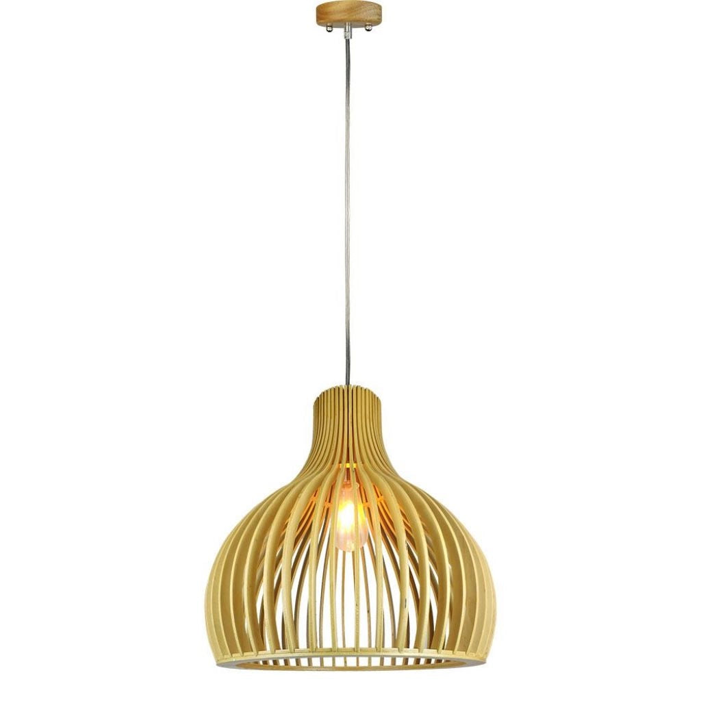 Luce a sospensione in legno con cappuccio decorativo cromato + baldacchino + paralume rotondo d350*450mm