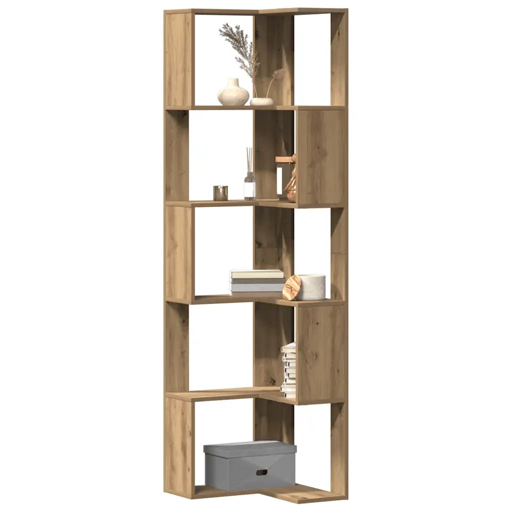 Libreria Angolare 5Ripiani Rovere Artigianale 50x50x179cm Legno
