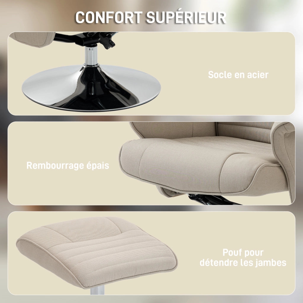 Poltrona relax reclinabile 360¡ã girevole con poggiapiedi ¨C zephmum ¨C tessuto beige