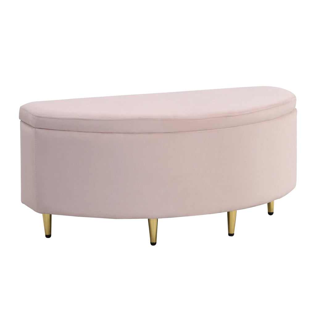 Panca Imbottita con Contenitore; Seduta in Velluto; Gambe in Metallo; Design Europeo; per Ingresso e Camera; Rosa