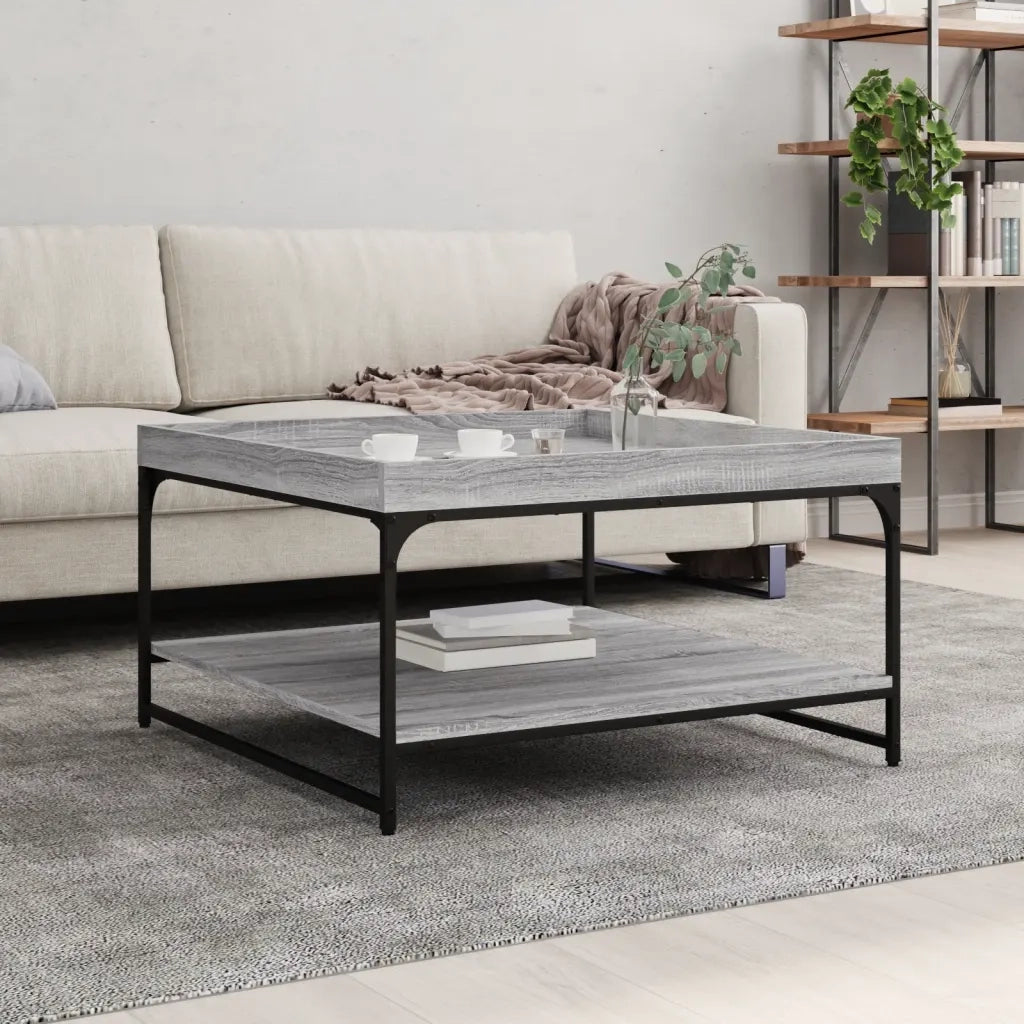 Tavolino-Tavolino da soggiorno-Tavolo Grigio Sonoma 80x80x45 cm in Legno Multistrato e Ferro